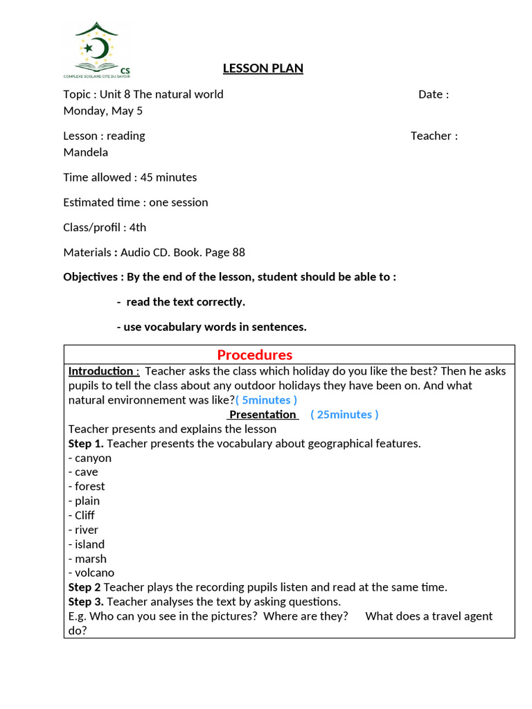 LESSON PLAN Grade 4 | PDF