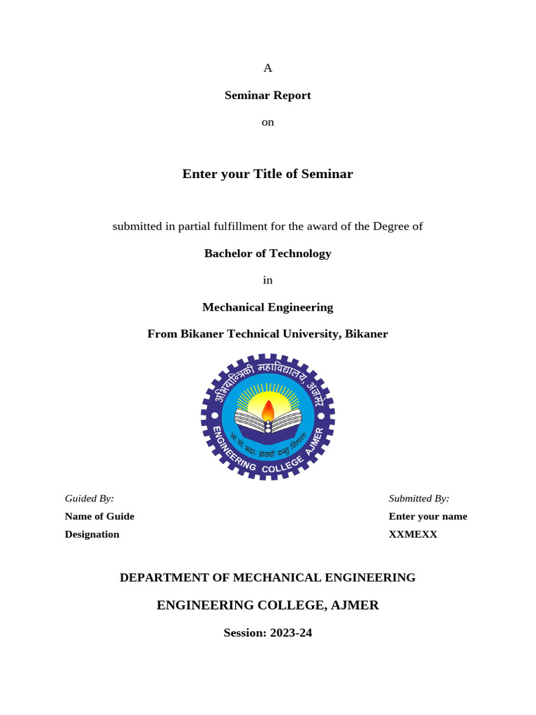Seminar Report - Template | PDF | Energy And The Environment ...