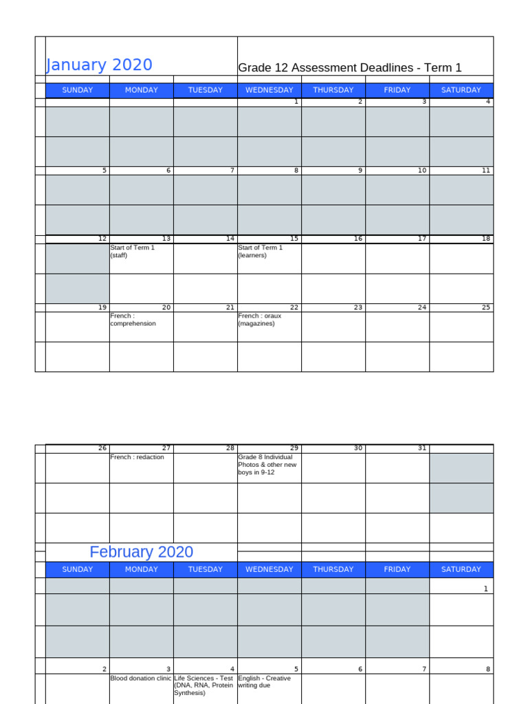 Assessment Tracker 2020 - Grade 12 | PDF | Holidays | Observances