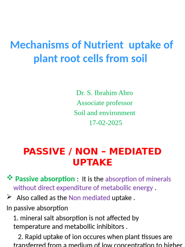Mechanism of Nutrient Uptake of Plan Root Cells From Soil | PDF | Soil ...