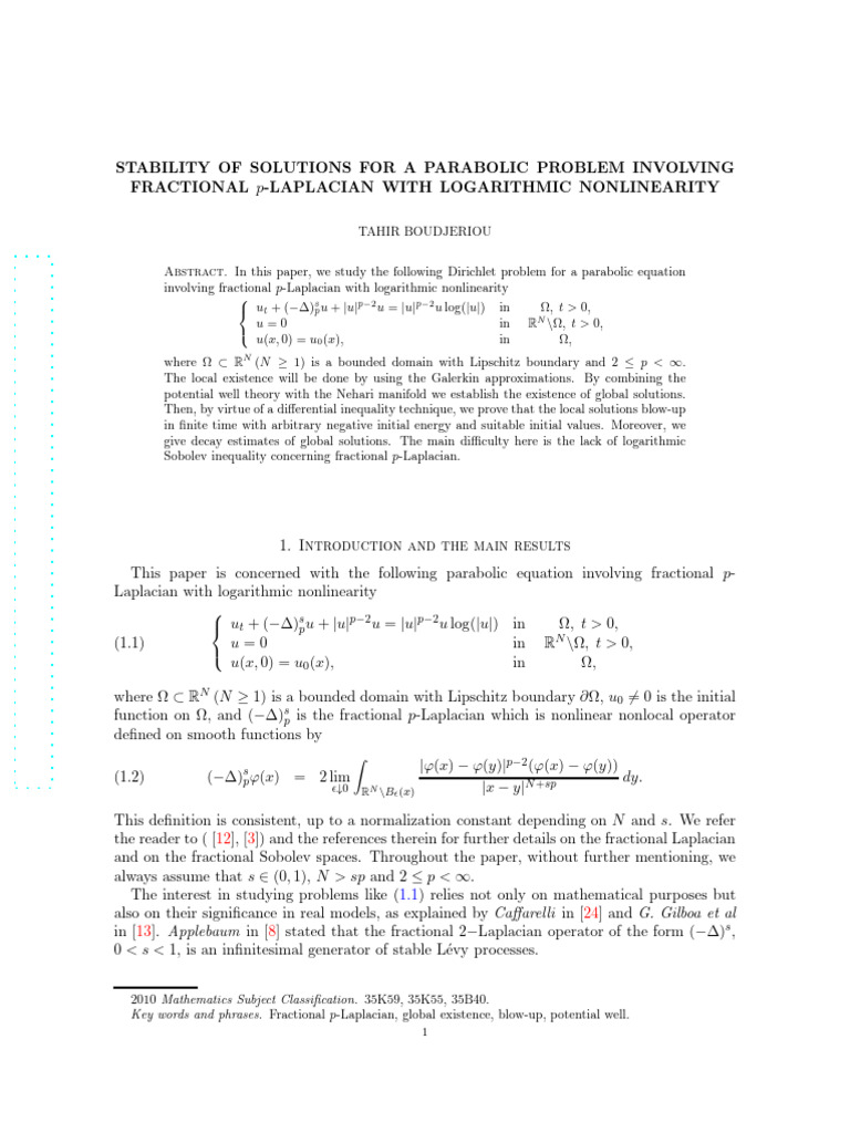 Stability of Fractional p-Laplacian Solutions | PDF | Nonlinear System ...