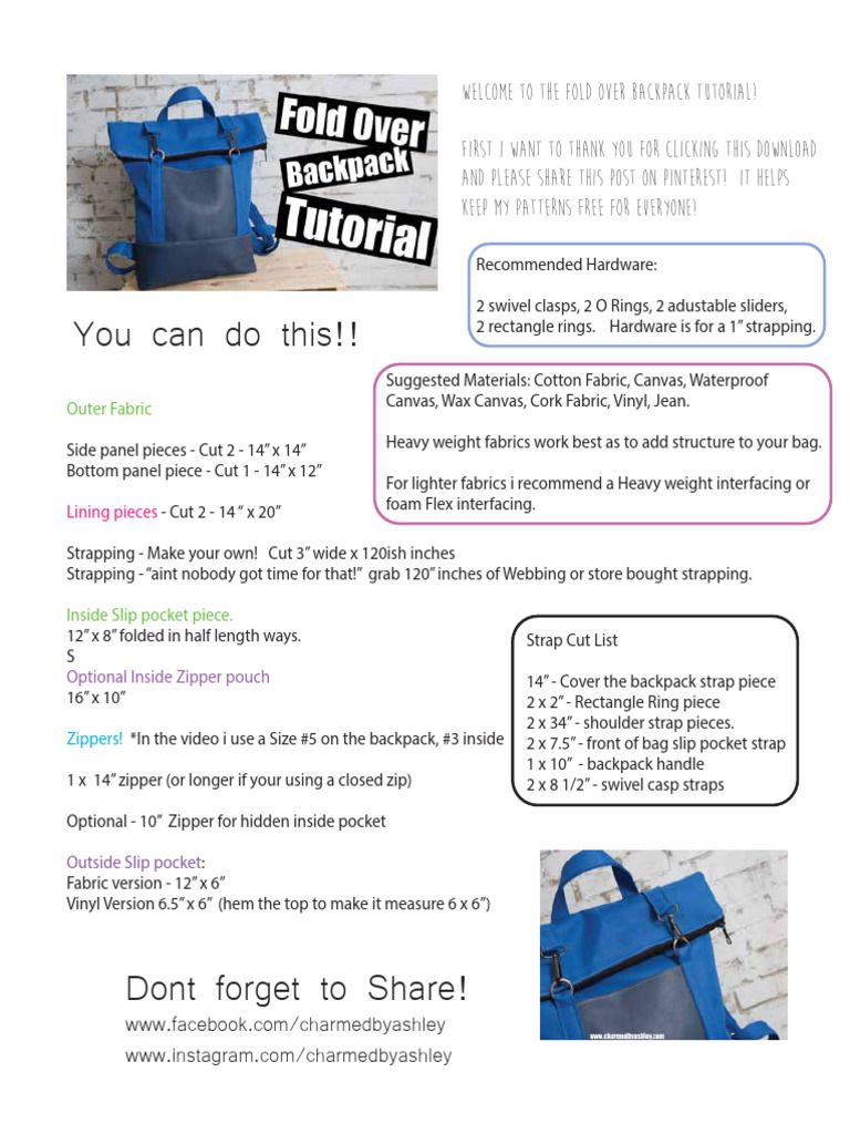 DIY Fold Over Backpack Tutorial | PDF