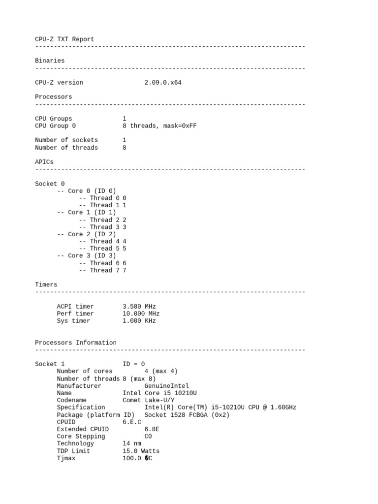 Intel Core i5-10210U CPU-Z Report | PDF | X86 Architecture | Computer ...