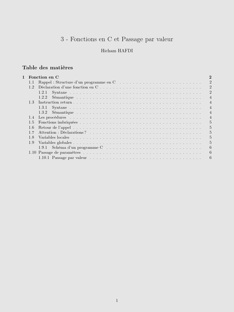 Fonctions C et Passage par Valeur | PDF | C (Langage de programmation ...