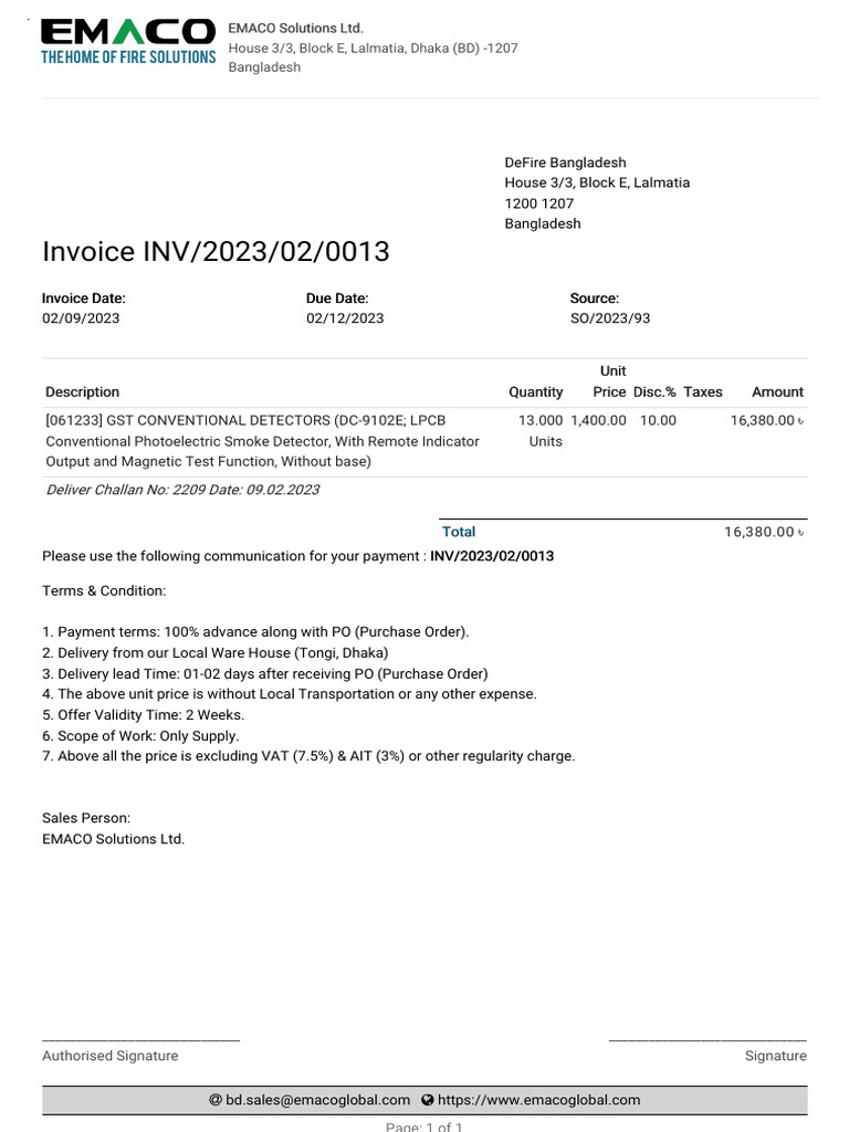 Invoice for Conventional Smoke Detectors | PDF