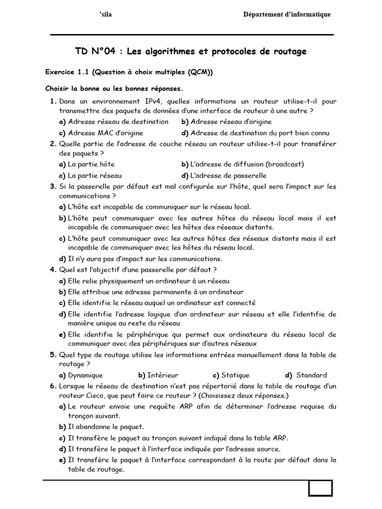 Algorithmes et Protocoles de Routage | PDF | Routage | Adresse IP