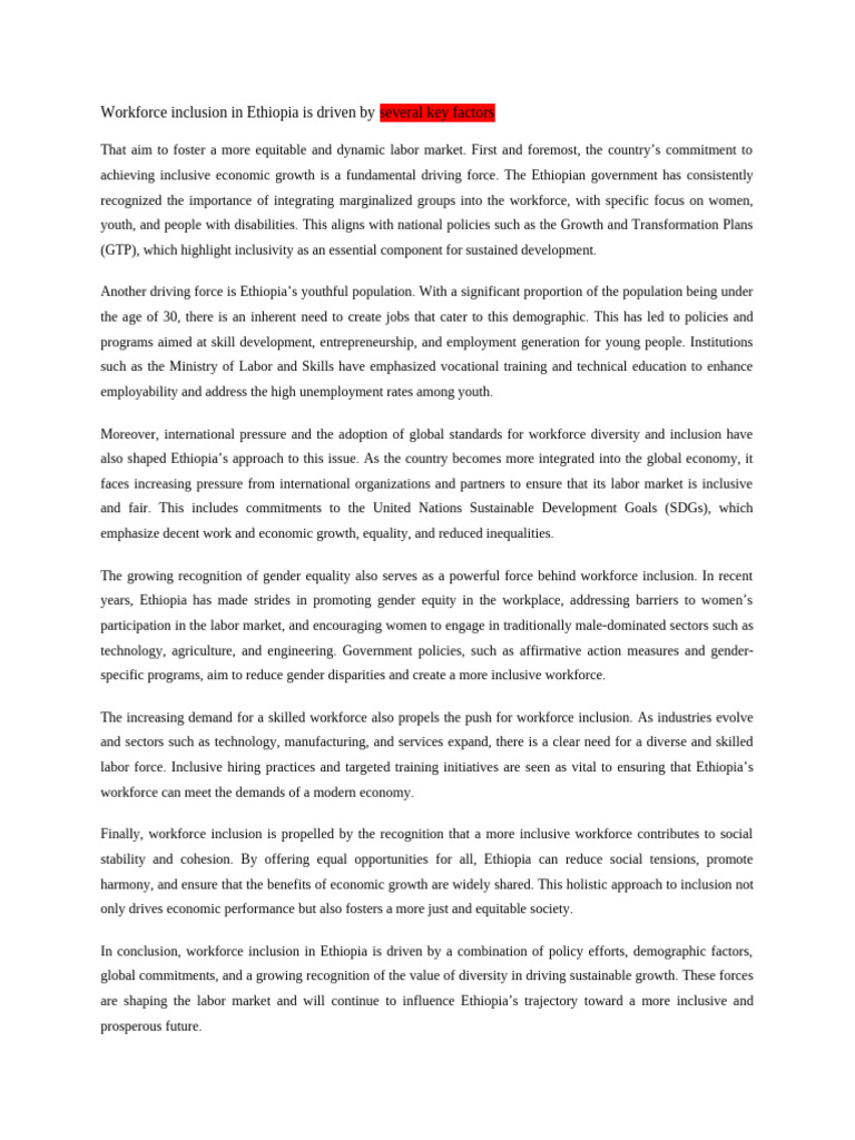 Ethiopia's Workforce Inclusion Strategies | PDF | Social Exclusion ...
