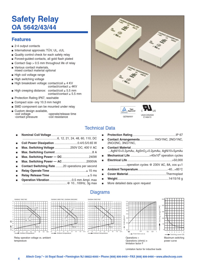 Safety Relay OA 5642/43/44 Specifications | PDF | Relay | Inductor