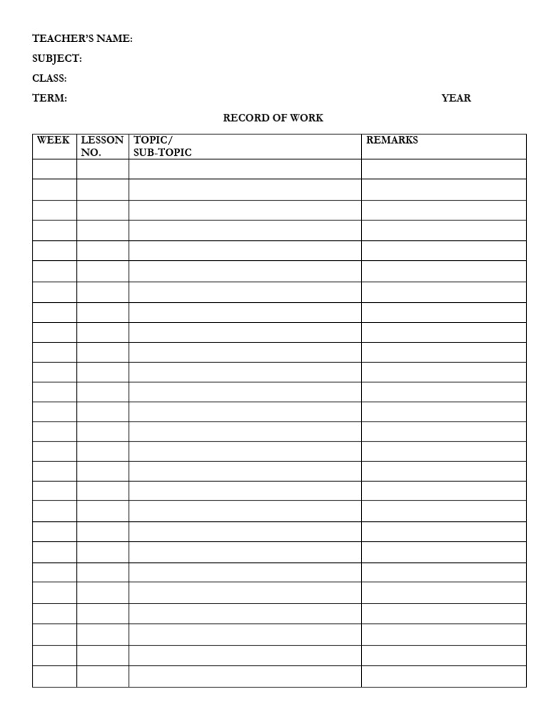 Record of Work Template | PDF