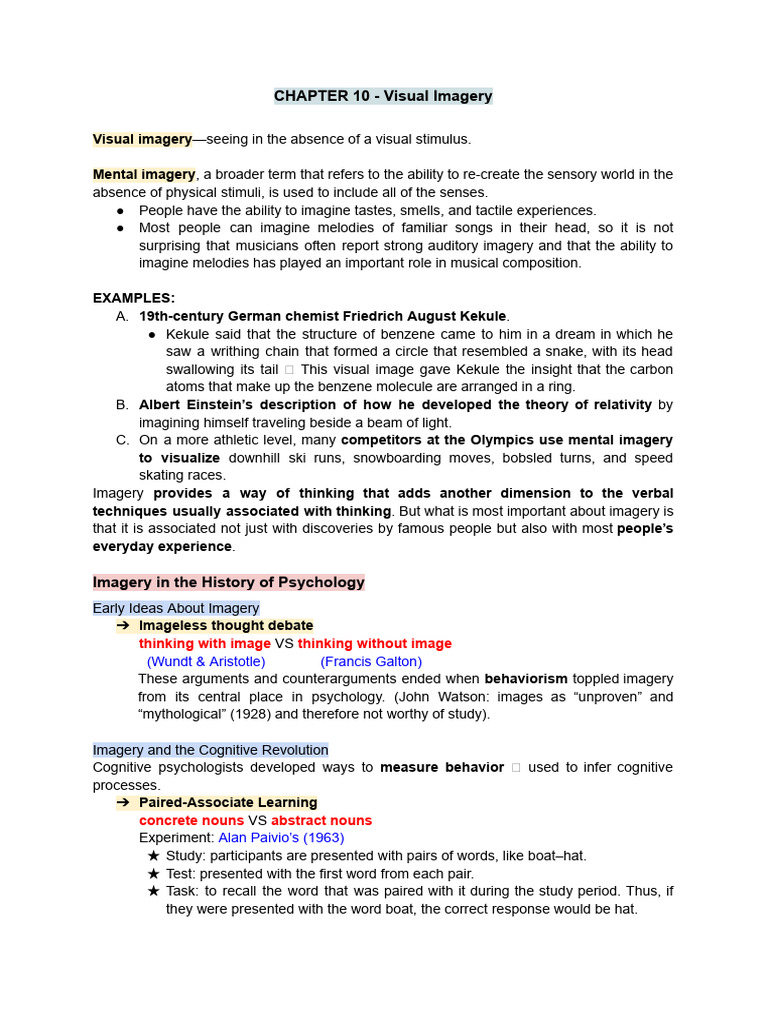 Cognitive Psychology Notes - Visual Imagery | PDF | Mental Image ...