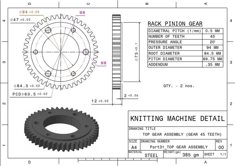 Top Gear Assembly Specifications for Knitting Machine | PDF | Gear ...