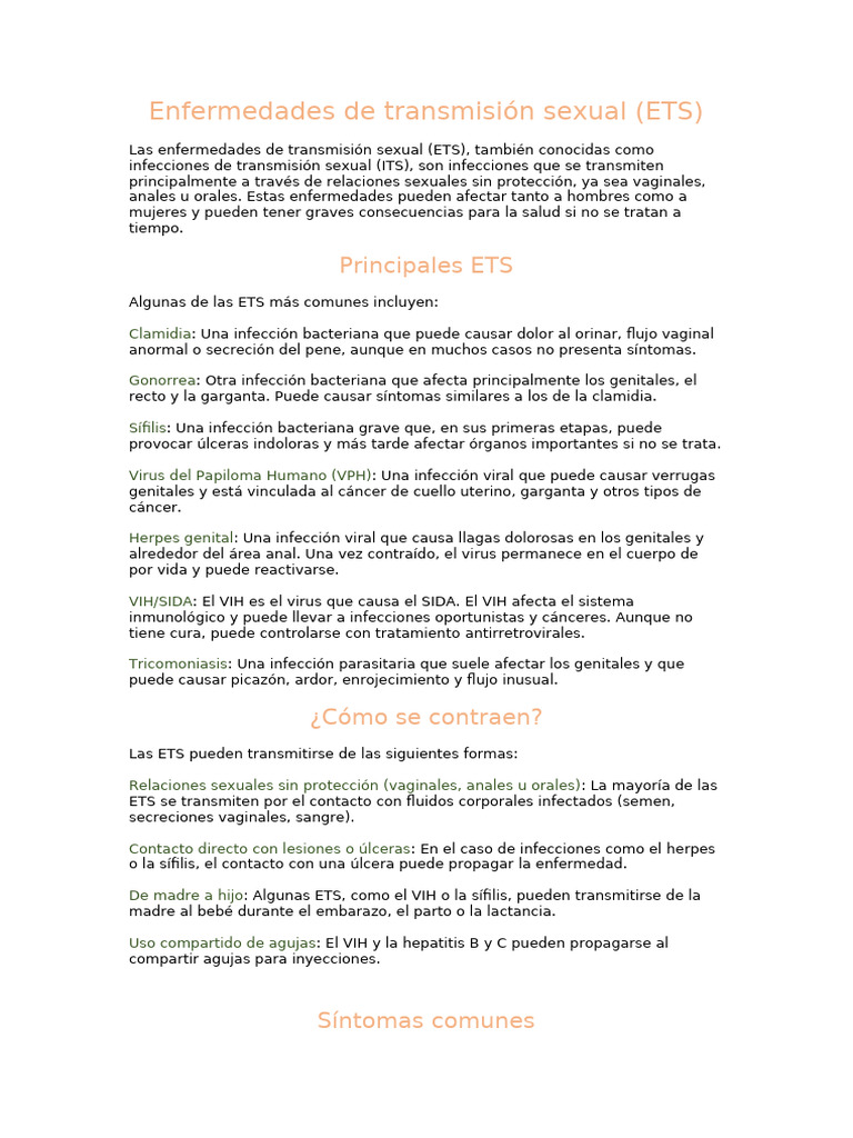 Guía completa sobre ETS y su prevención | PDF | Infección transmitida ...