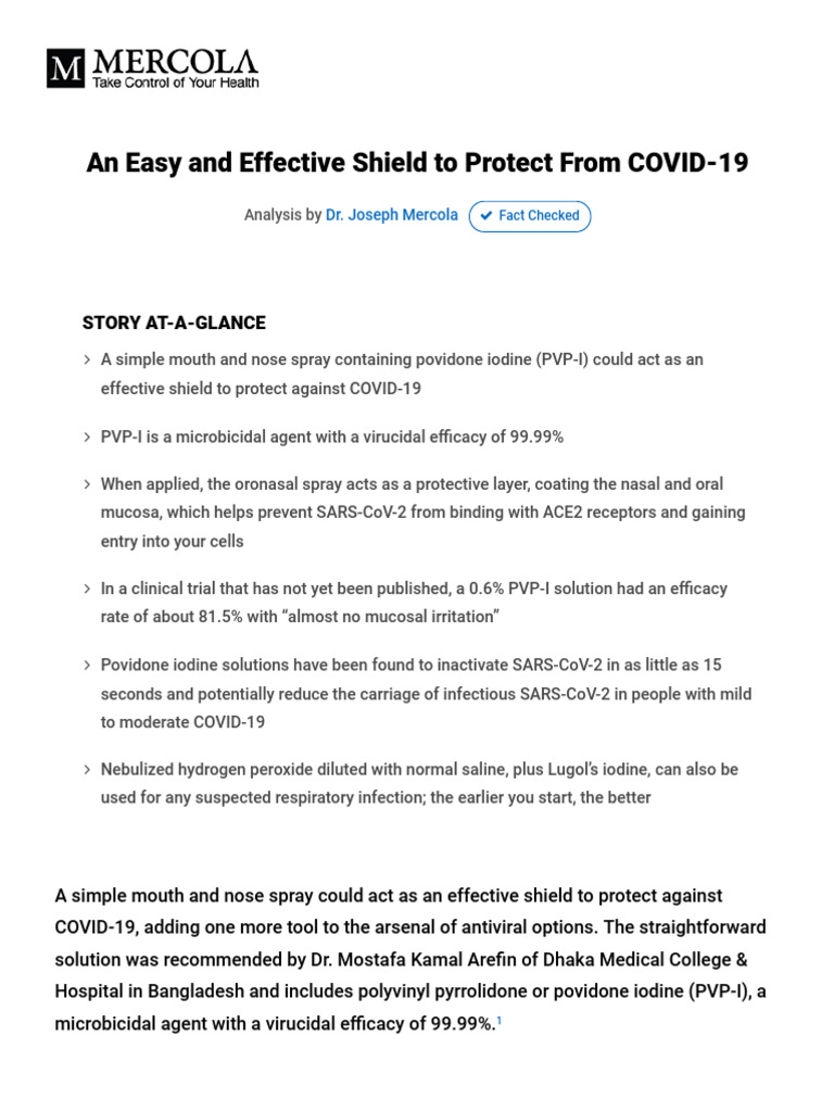 Povidone Iodine Spray Against COVID-19 | PDF | Medicine | Medical ...