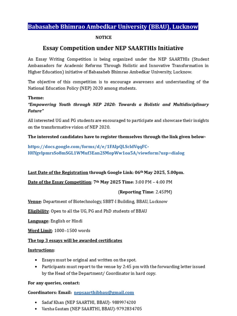 Notice For Essay Competition | PDF