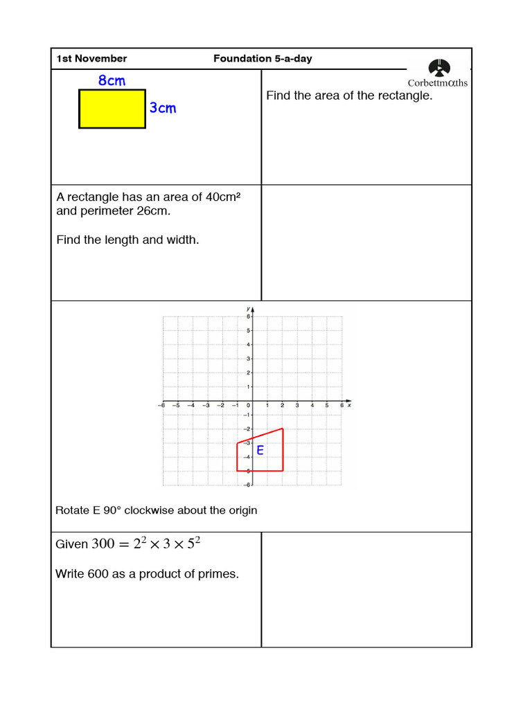 Foundation 5-a-day Math Problems | PDF | Area | Triangle