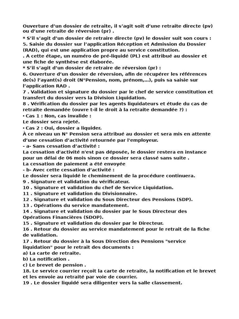 Ouverture et traitement des dossiers de retraite | PDF