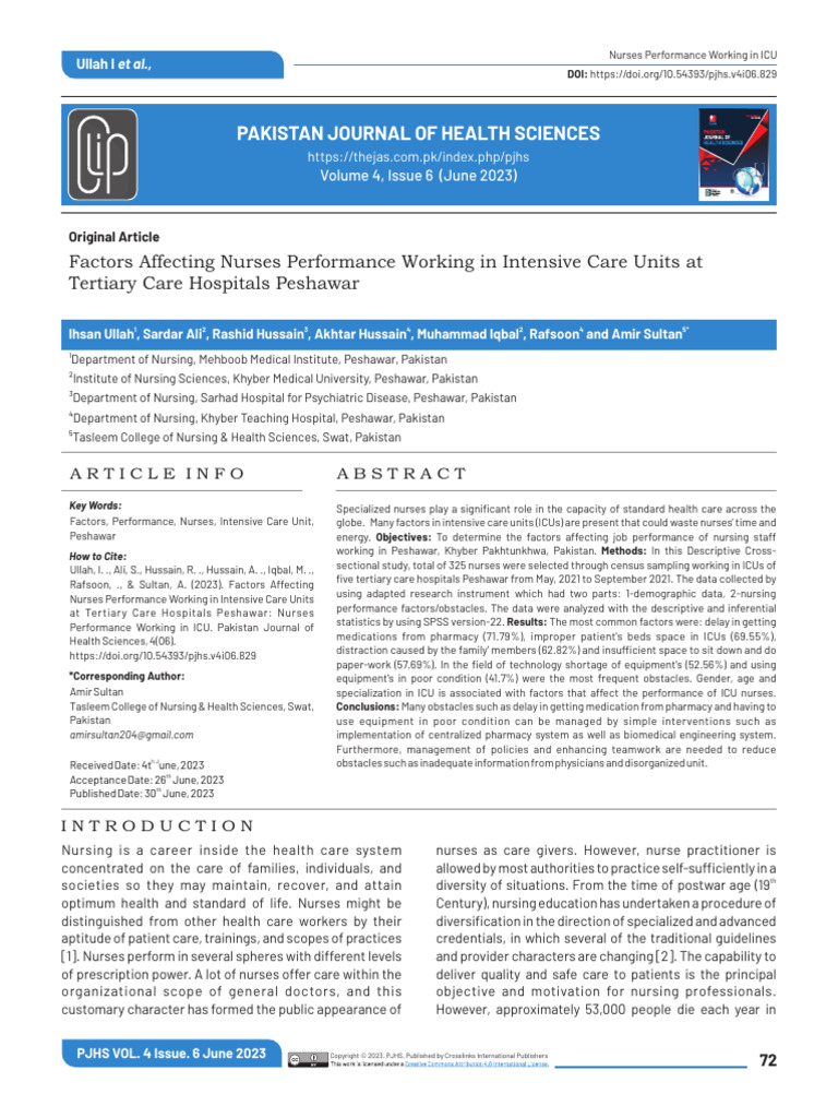 Factors Impacting ICU Nurses in Peshawar | PDF | Intensive Care Unit ...