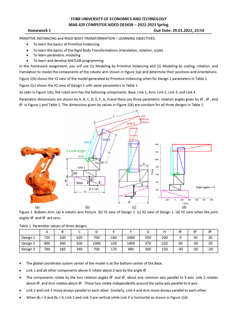 MAK420 HW1 2022-23 Spring | PDF | Cartesian Coordinate System | Rotation