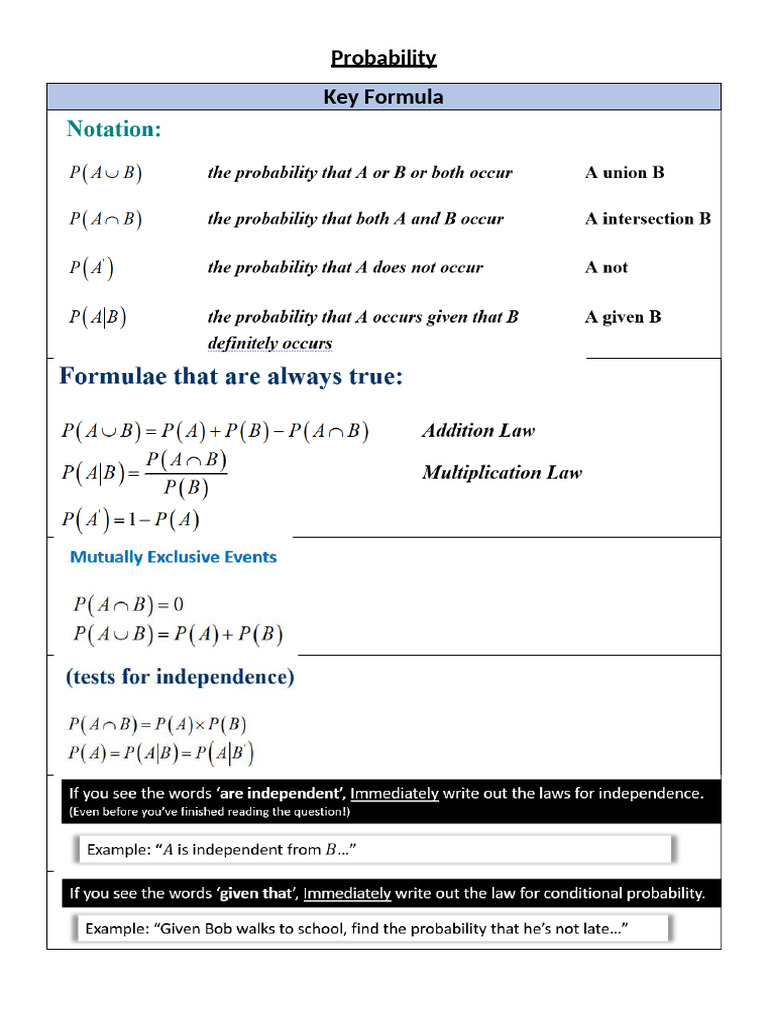 Probability Revision Pack of Exam Questions | PDF