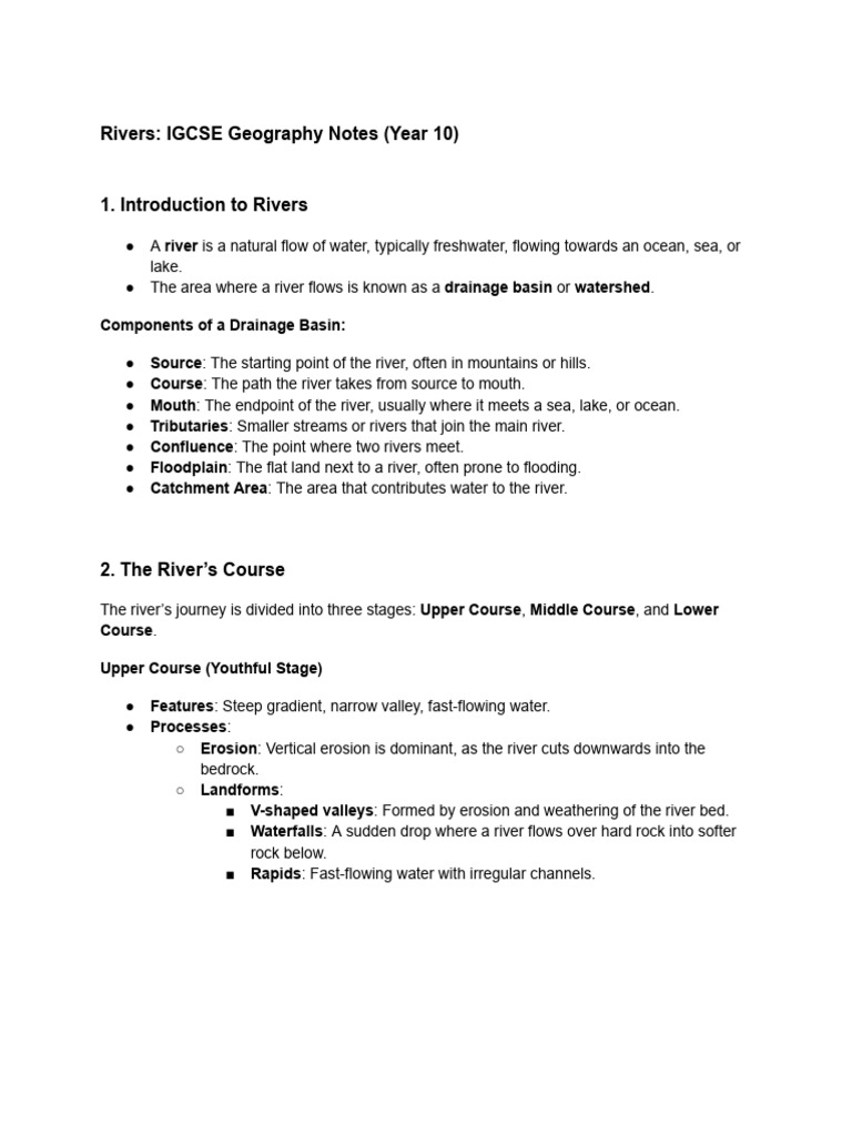 IGCSE Geography: Rivers Overview | PDF | River | Flood