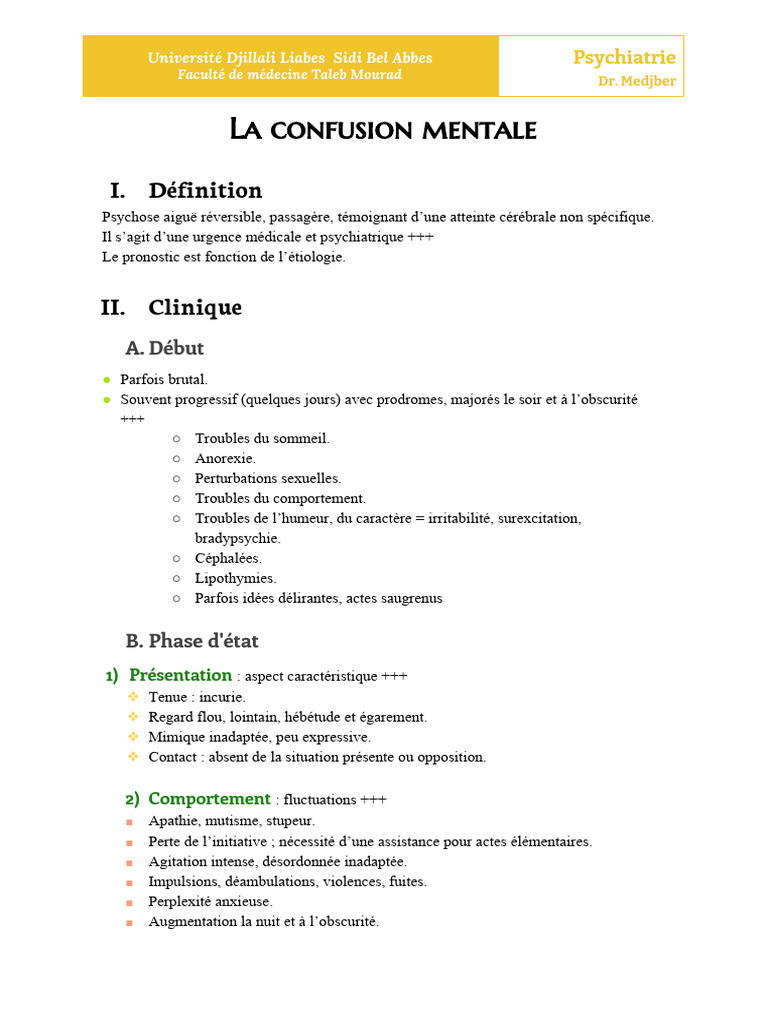 Confusion mentale : diagnostic et traitement | PDF | Délire | Médecine ...