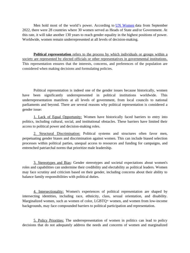 Political Representation-Report | PDF | Woman | Gender Studies
