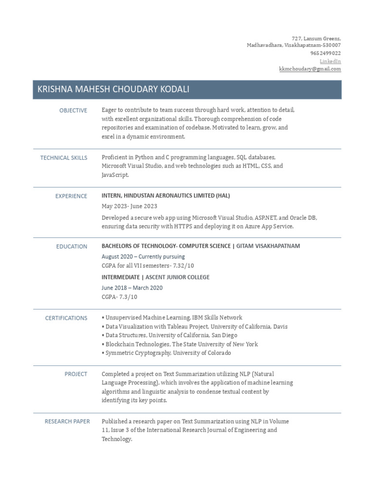 Krishna Mahesh Choudary's Resume | PDF | Computer Programming ...