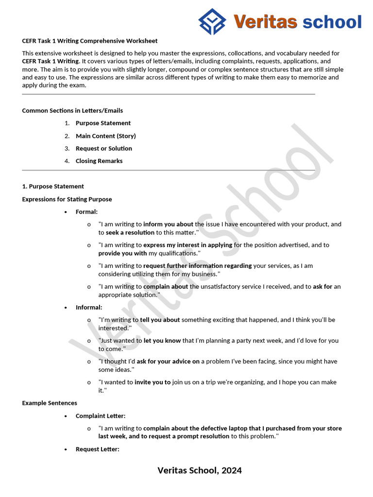 CEFR Task 1 Writing Worksheet Guide | PDF