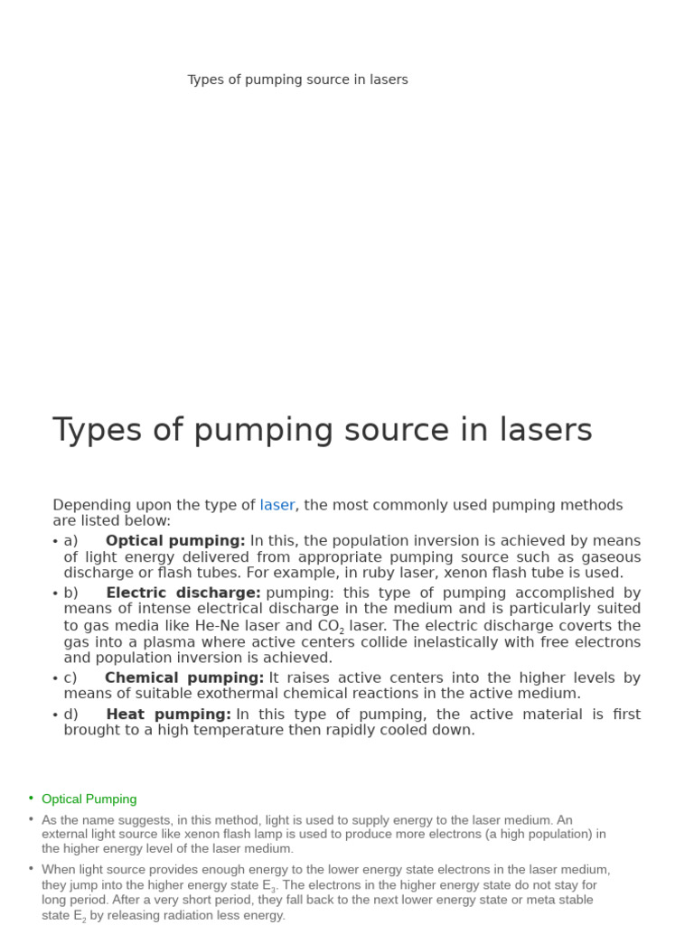 Laser Pumping Source Methods Explained | PDF | Laser | Optics