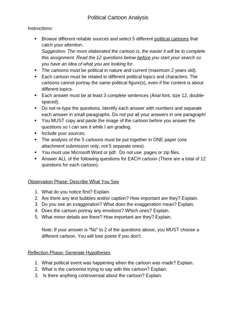 Analyzing Political Cartoons Assignment | PDF | Cartoon | Cognition