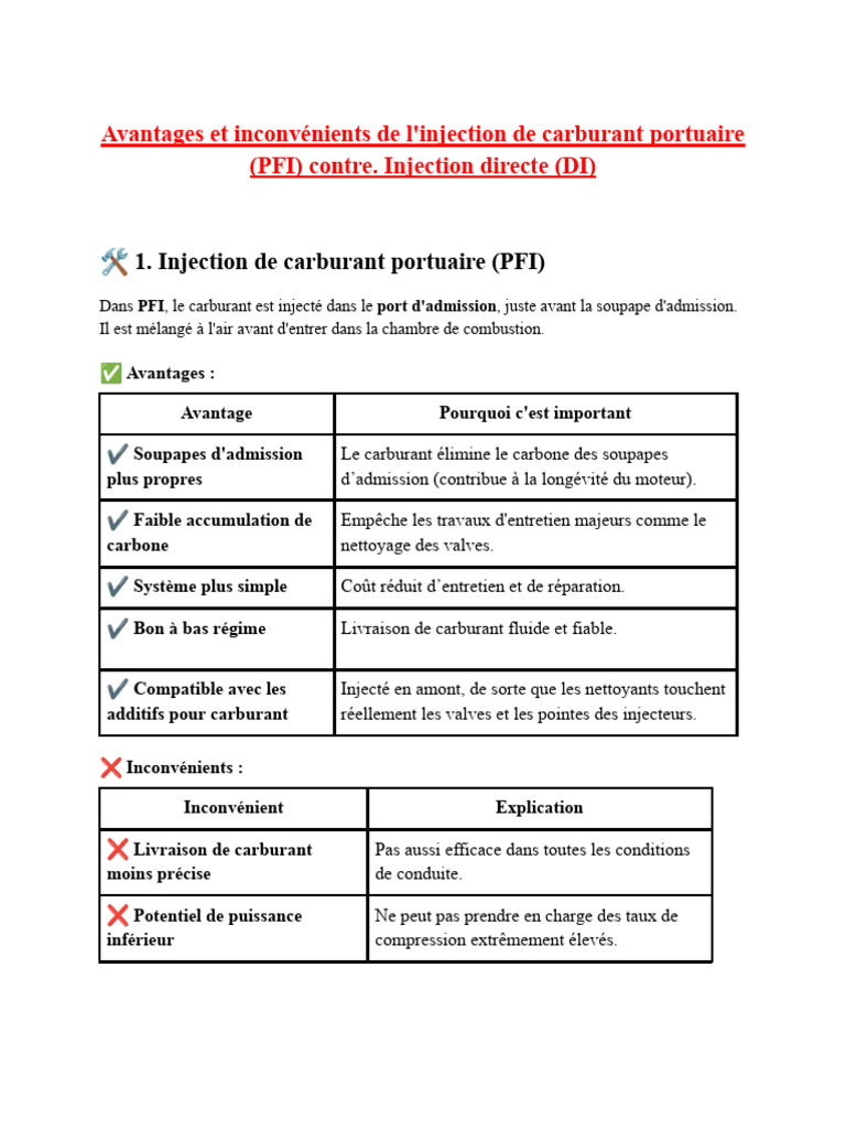 PFI vs DI : Avantages et Inconvénients | PDF | Injection (moteur ...