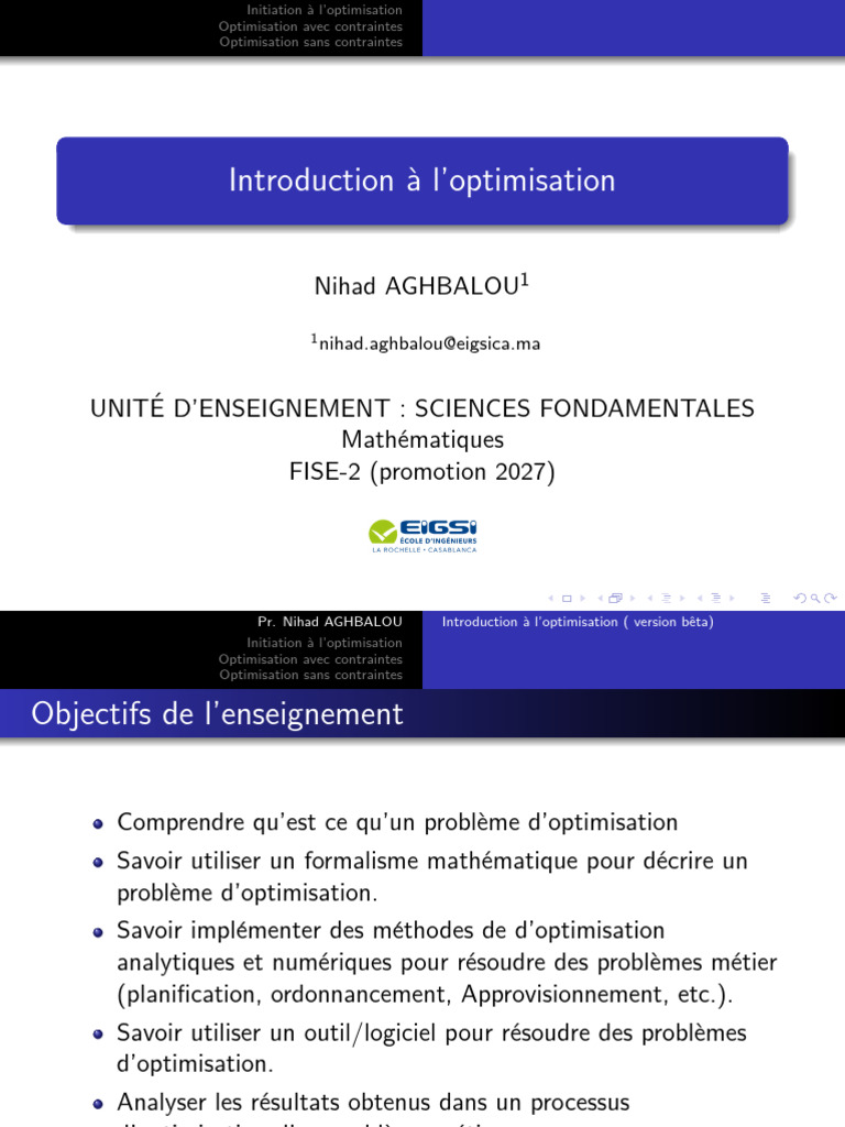 Cours Optim C1 C2 | PDF | Optimisation mathématique | Optimisation linéaire