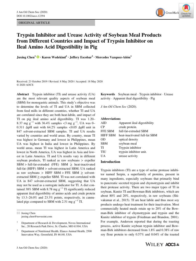 Trypsin Inhibitor and Urease Activity of Soybean Meal Products From ...