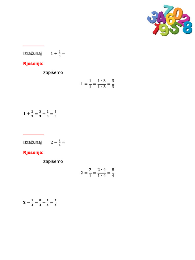 Zbrajanje I Oduzimanje Razlomaka | PDF