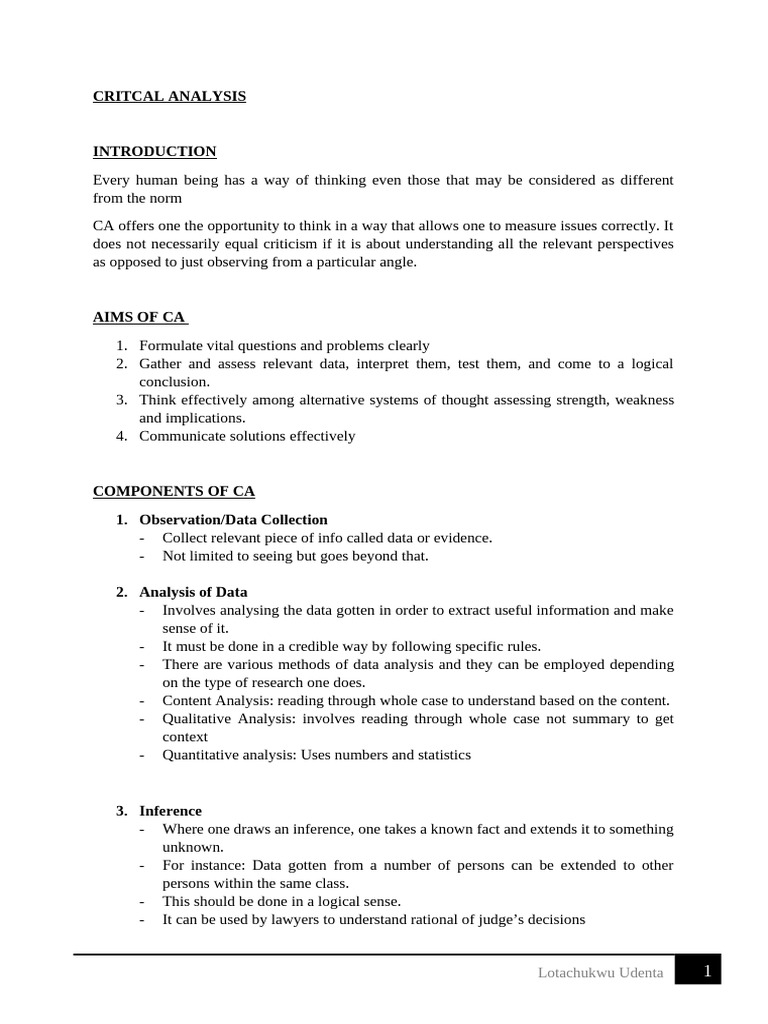 Critical Thinking Notes | PDF | Critical Thinking | Analysis