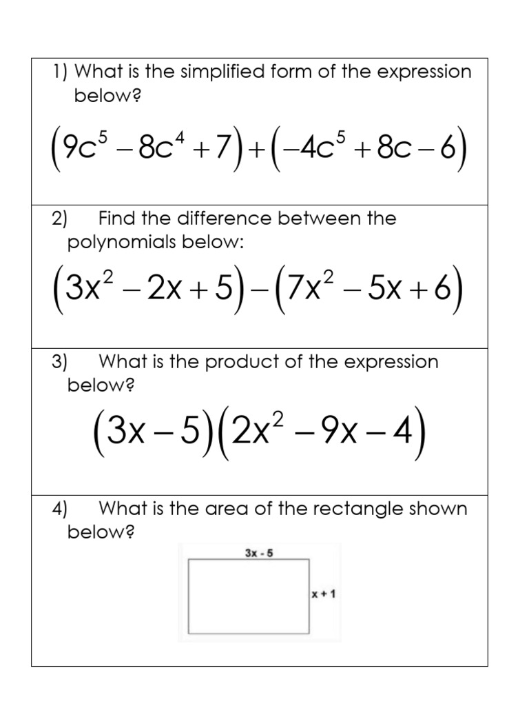 Alg.+Test+Review+Activity+ +Polynomials+Grab+Bag | PDF