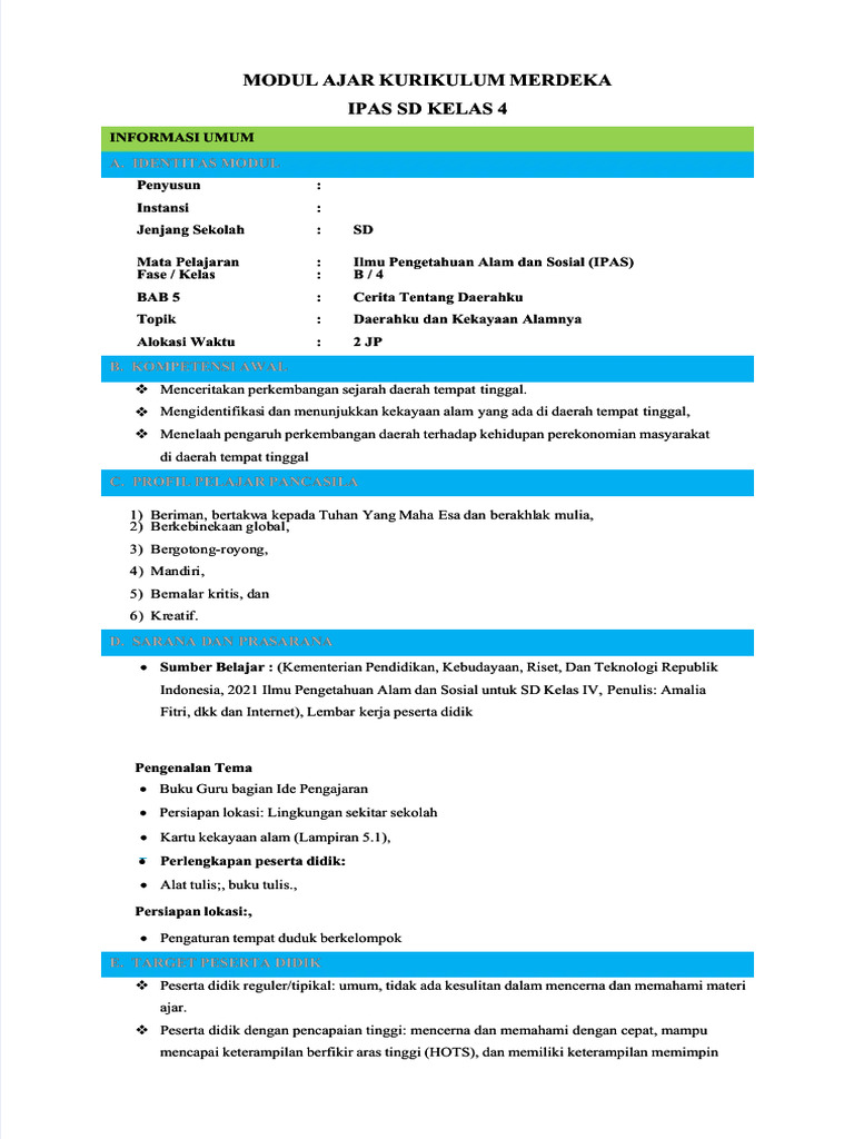 Modul Ajar IPAS Kelas 4 SD Kurikulum Merdeka | PDF