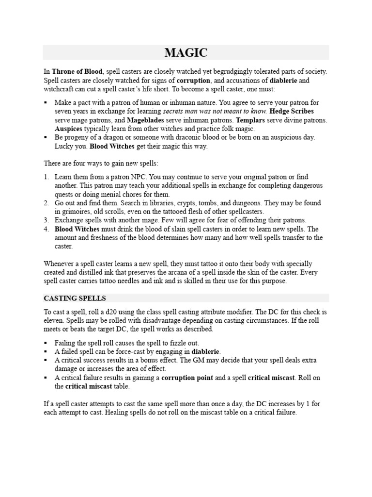 Magic System and Spells | PDF