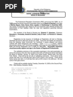 December 2003 National Licensure Examination for Registered Nurses NLE-RN Board of Nursing BON Examination Results Released by the Professional Regulation Commission PRC Republic of the Philippines