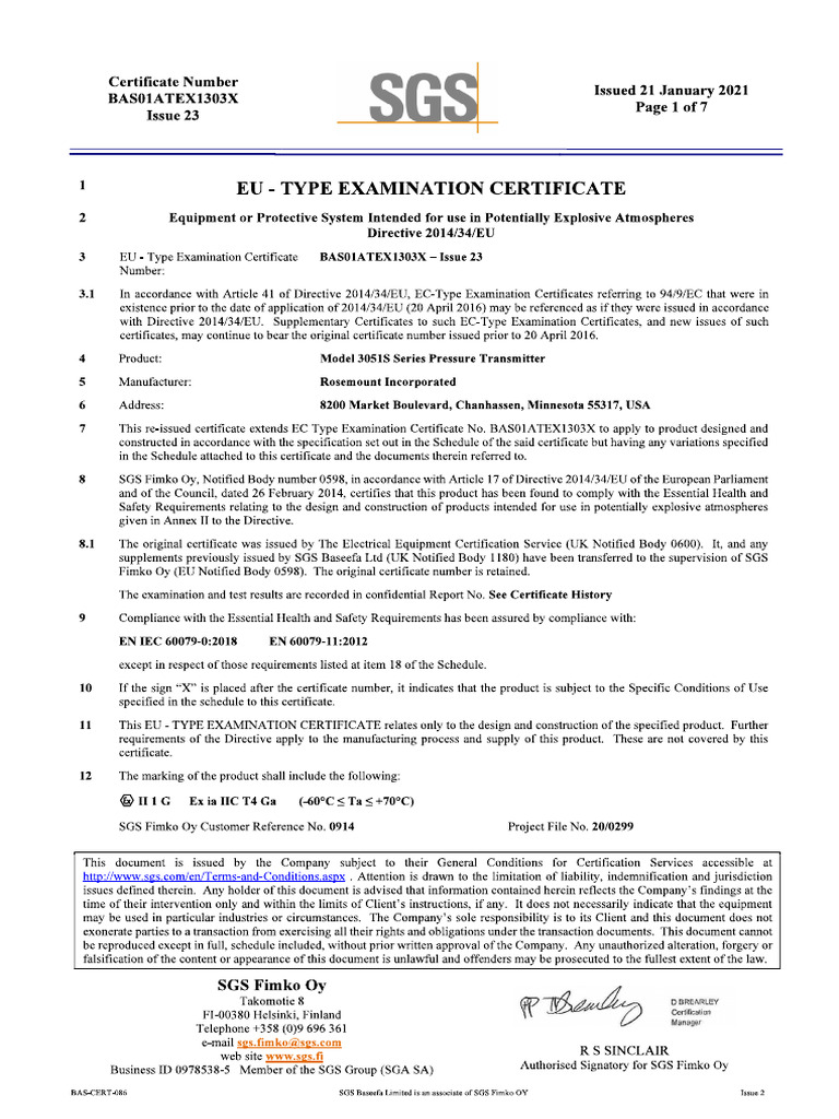Bas 01 Atex 1303X | PDF
