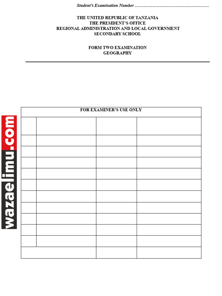 Form Two Geography Examination Paper | PDF | Precipitation | Oceans