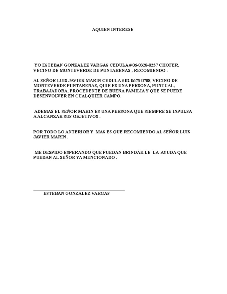 Carta de Recomendacion