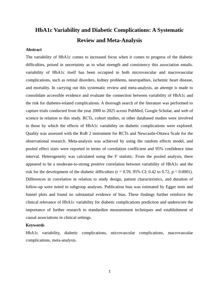 HbA1c Variability and Diabetic Risks | PDF | Glycated Hemoglobin | Meta ...