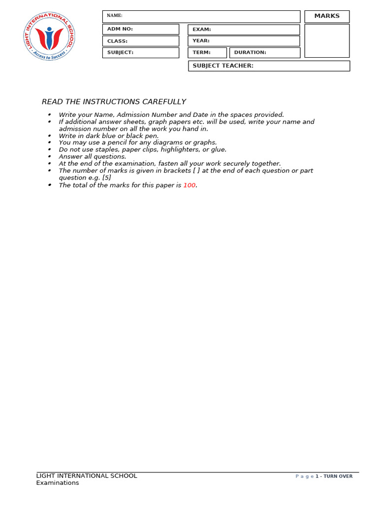 Exam Instructions for Students | PDF