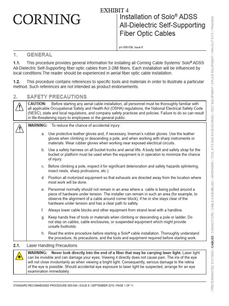 ADSS Fiber Optic Cable Installation Guide | PDF | Optical Fiber ...