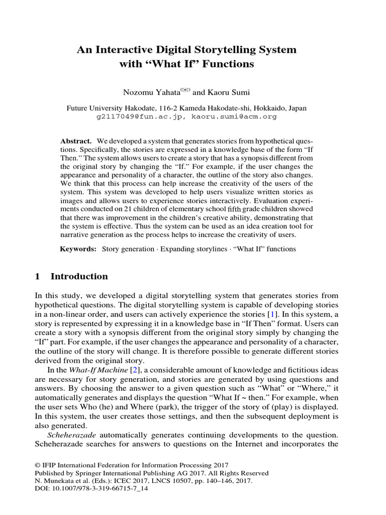 Interactive Storytelling with "What If" Functions | PDF | Semantics ...