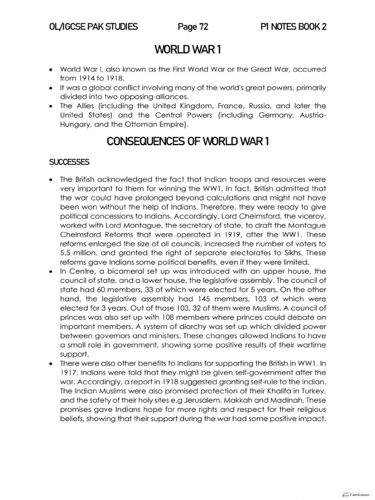 World War 1 Notes 2024-25 | PDF