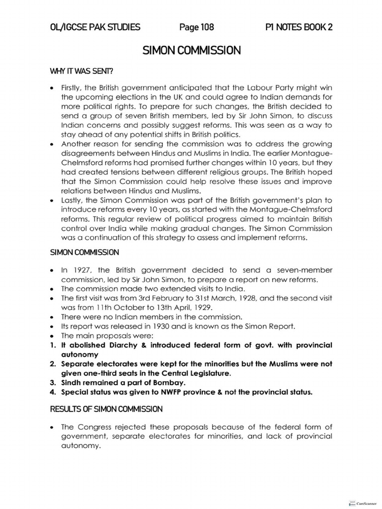 Simon Commission Notes 2024-25 | PDF