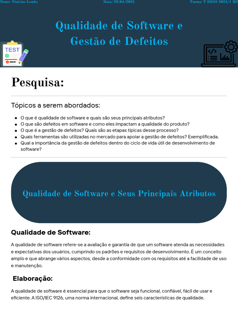 Qualidade e Gestão de Defeitos em Software | PDF | Qualidade de ...