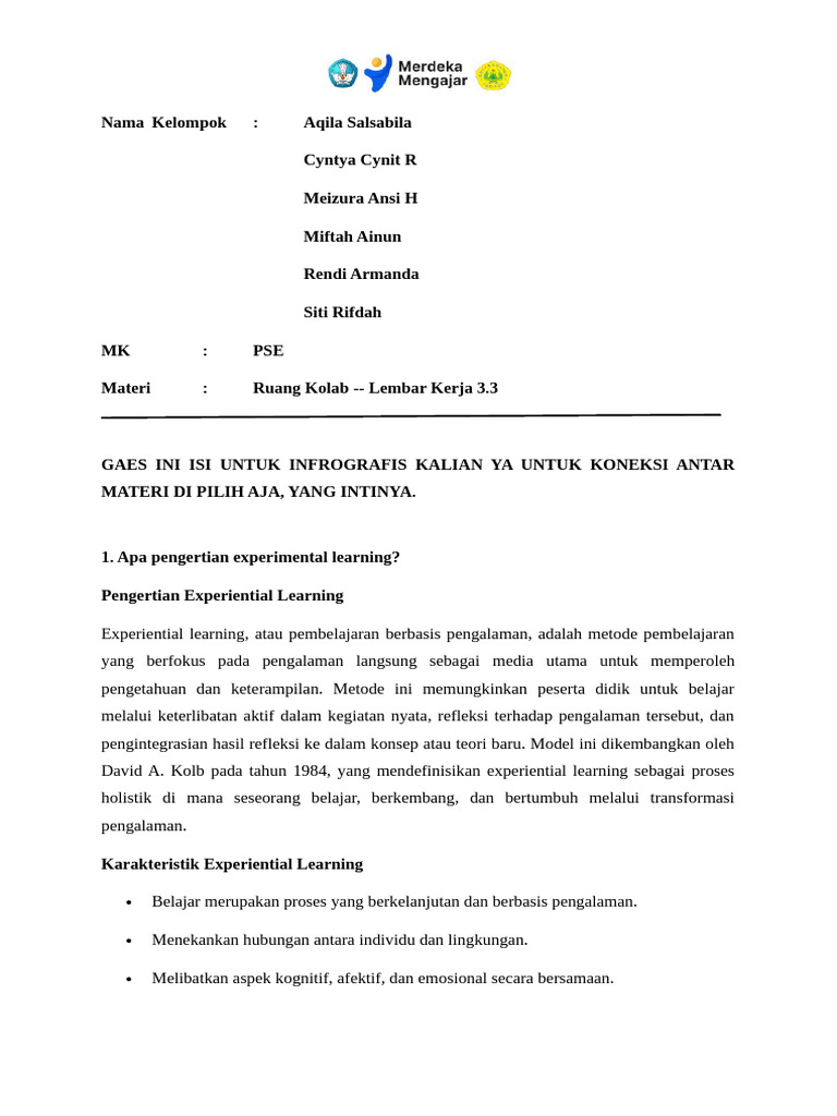 Hubungan Experiential Learning dan KSE | PDF